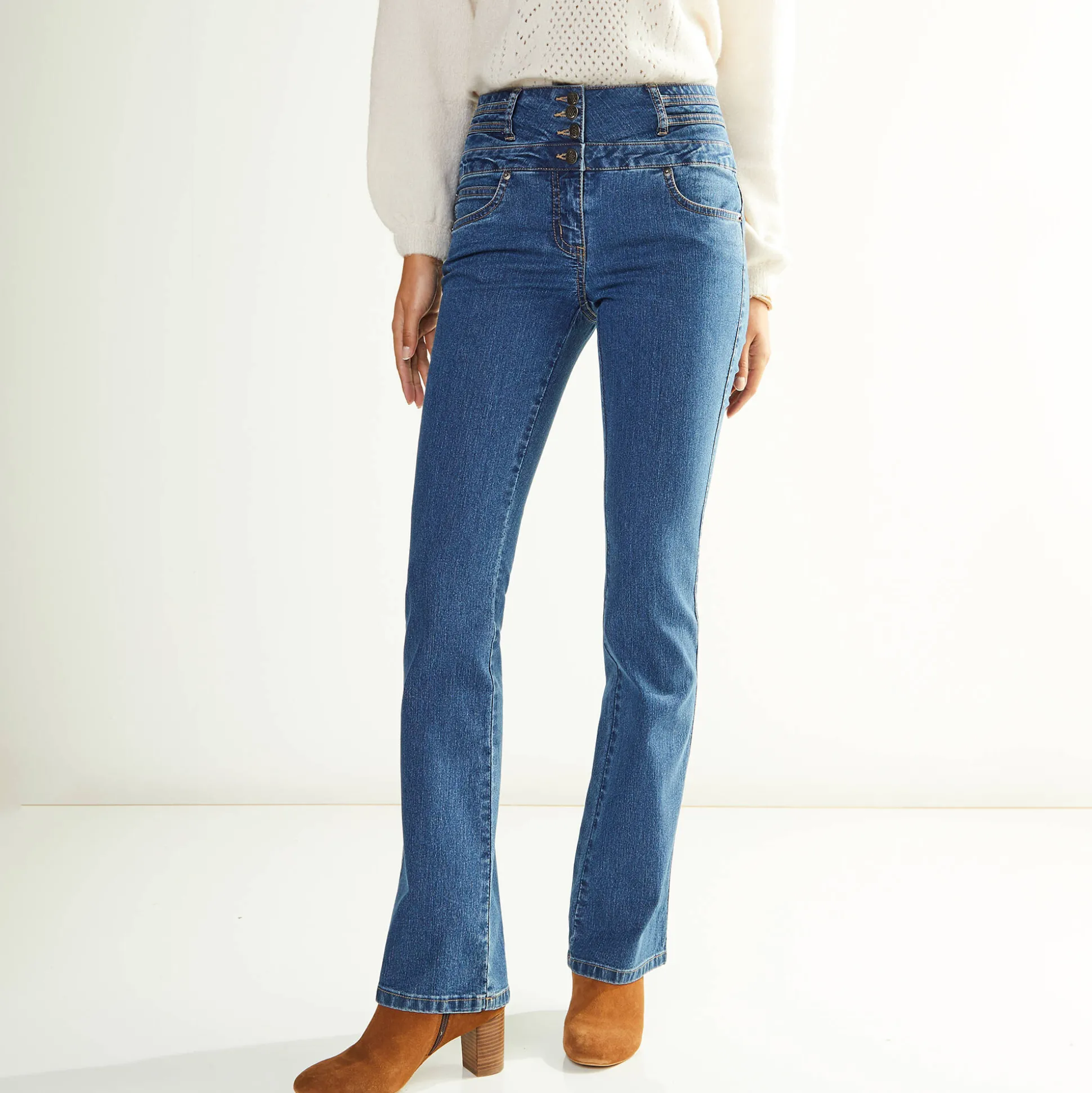 Stretchjeans in bootcutmodel met hoge taille - binnenpijplengte 78 cm