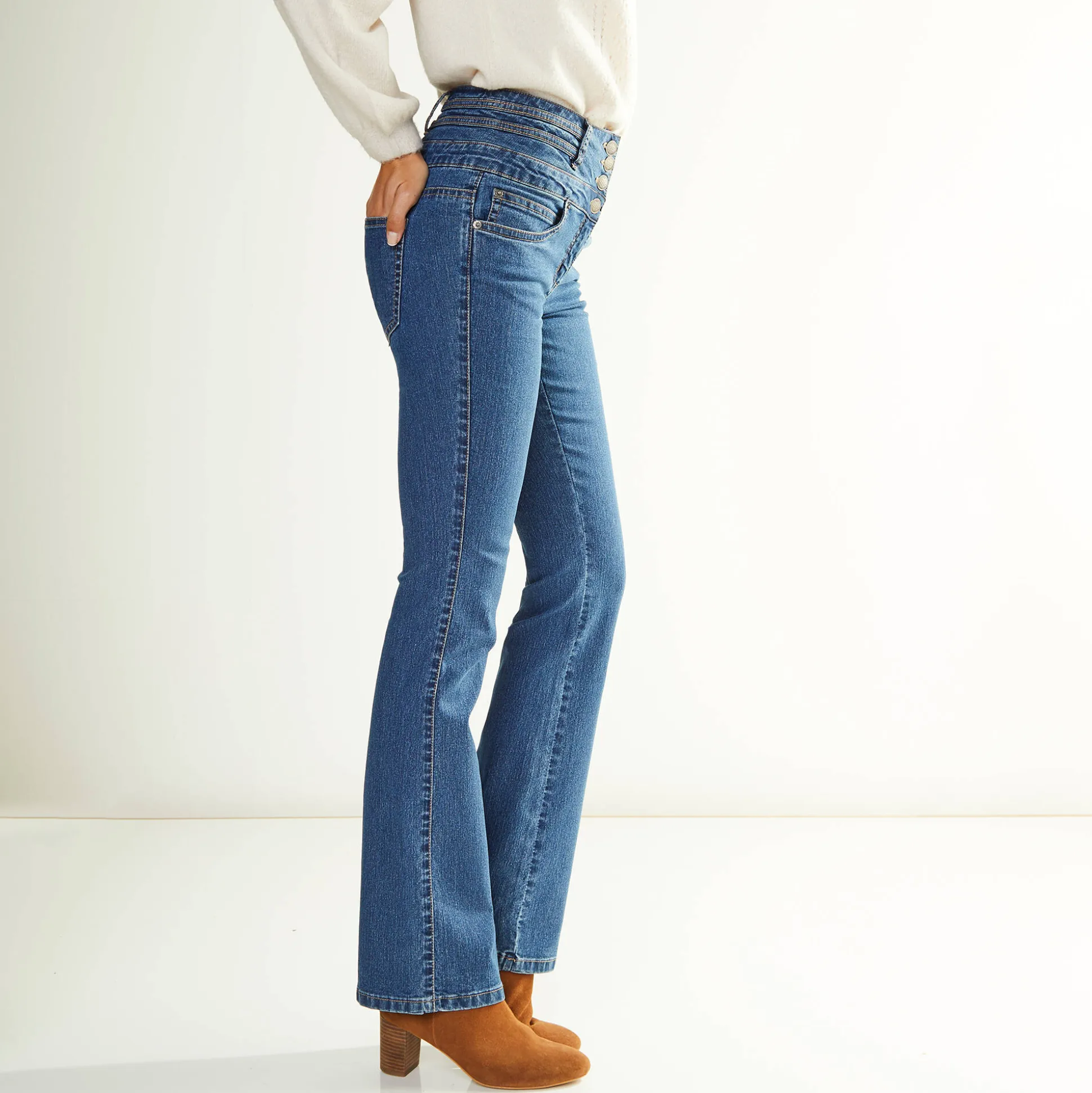 Stretchjeans in bootcutmodel met hoge taille - binnenpijplengte 78 cm