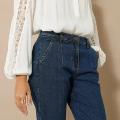 Stretchjeans in 'mom' model, hoge taille