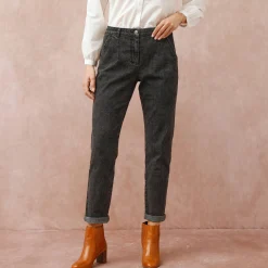 Stretchjeans in 'mom' model, hoge taille