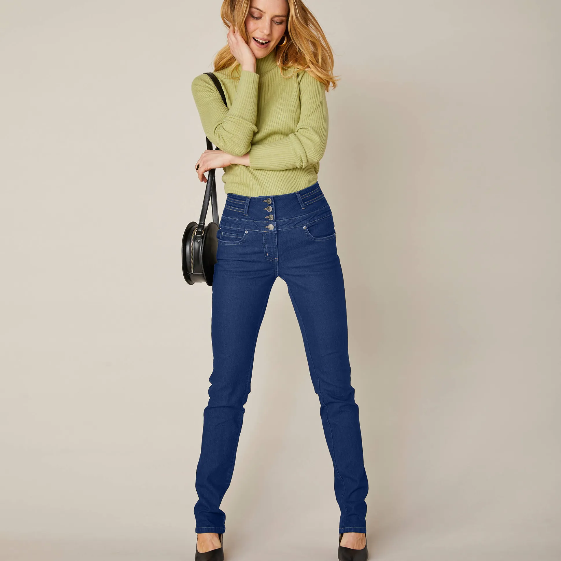 Stretchjeans in recht model met hoge taille
