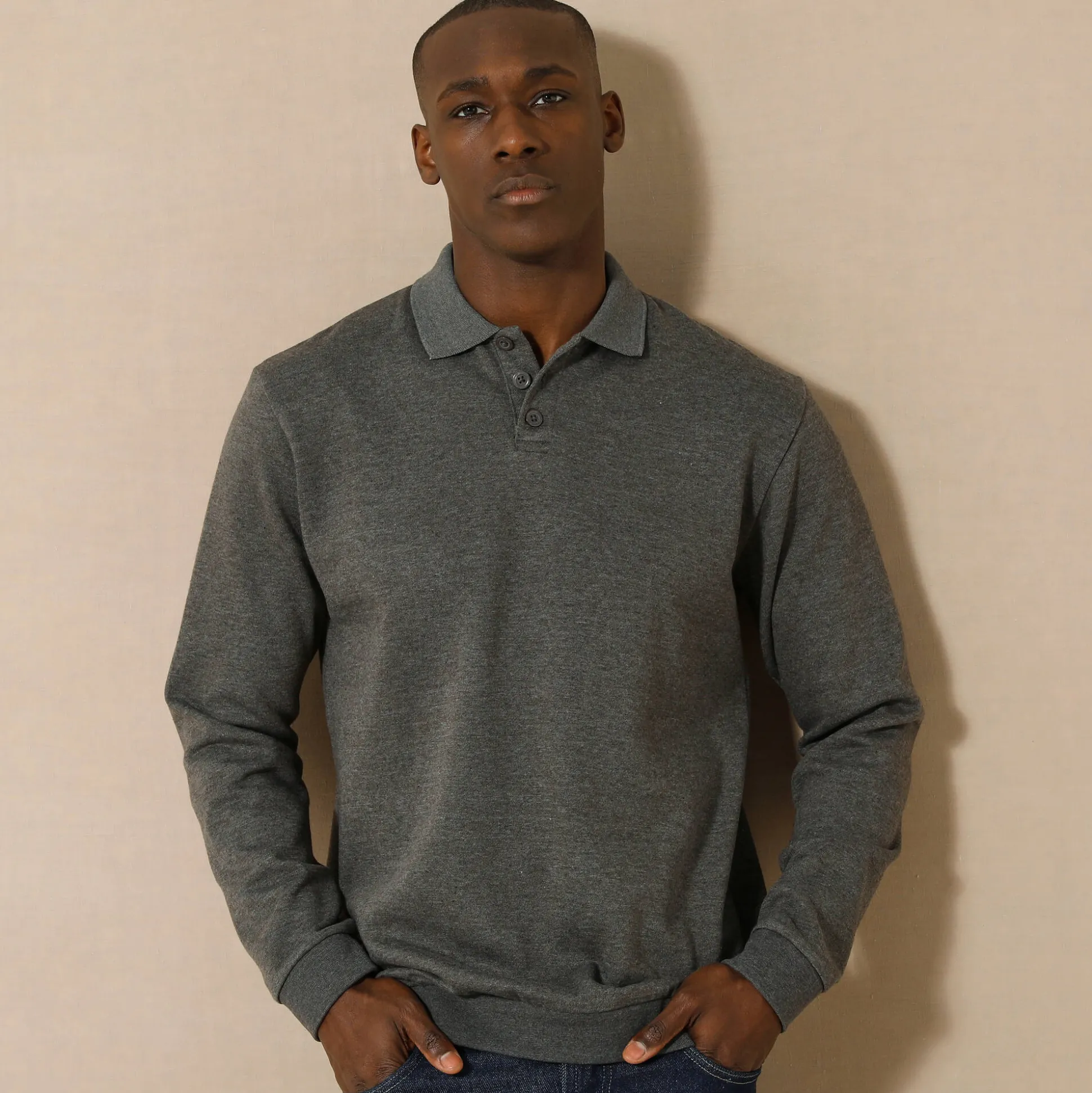 Sweater in molton met polokraag