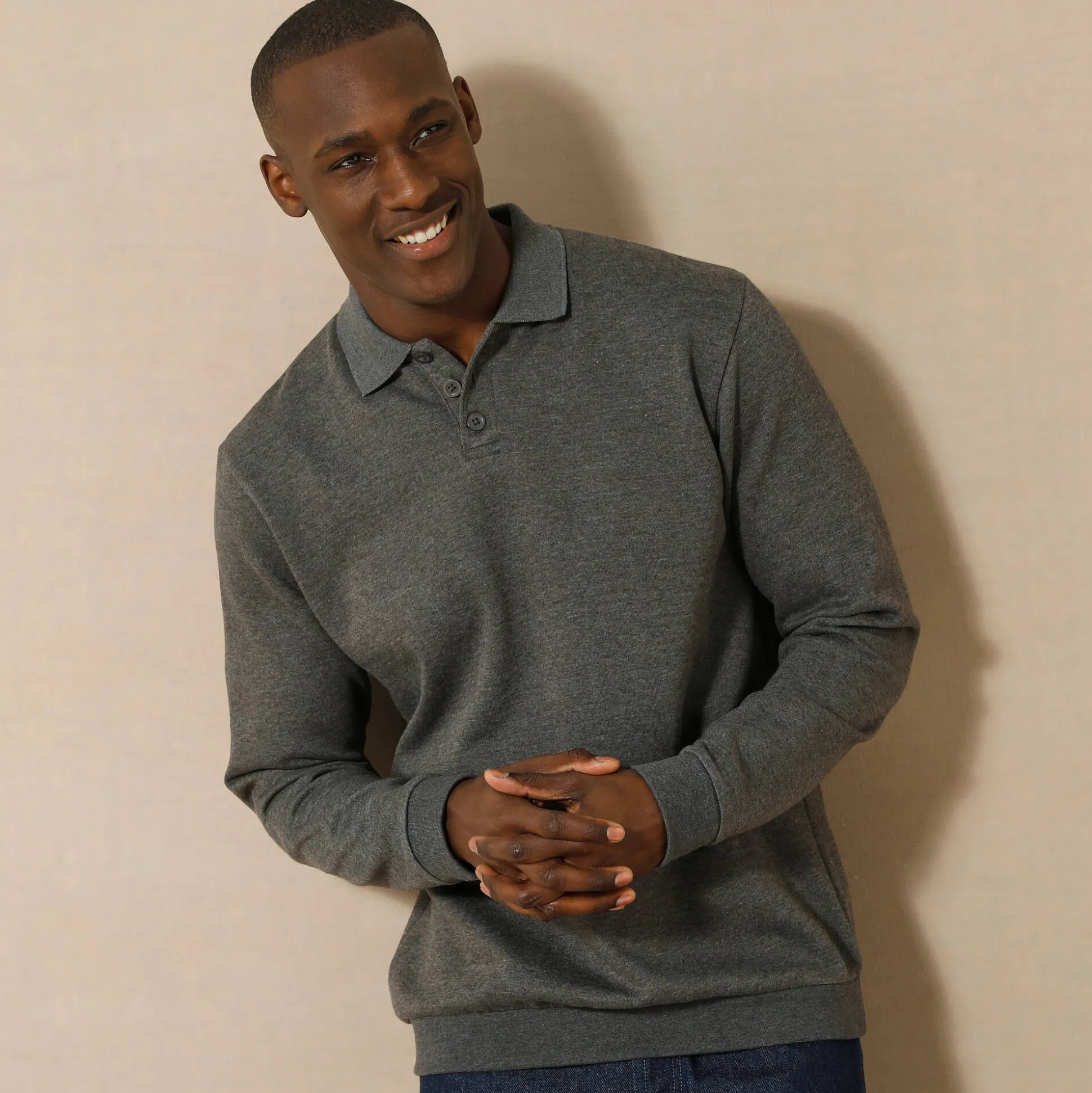 Sweater in molton met polokraag
