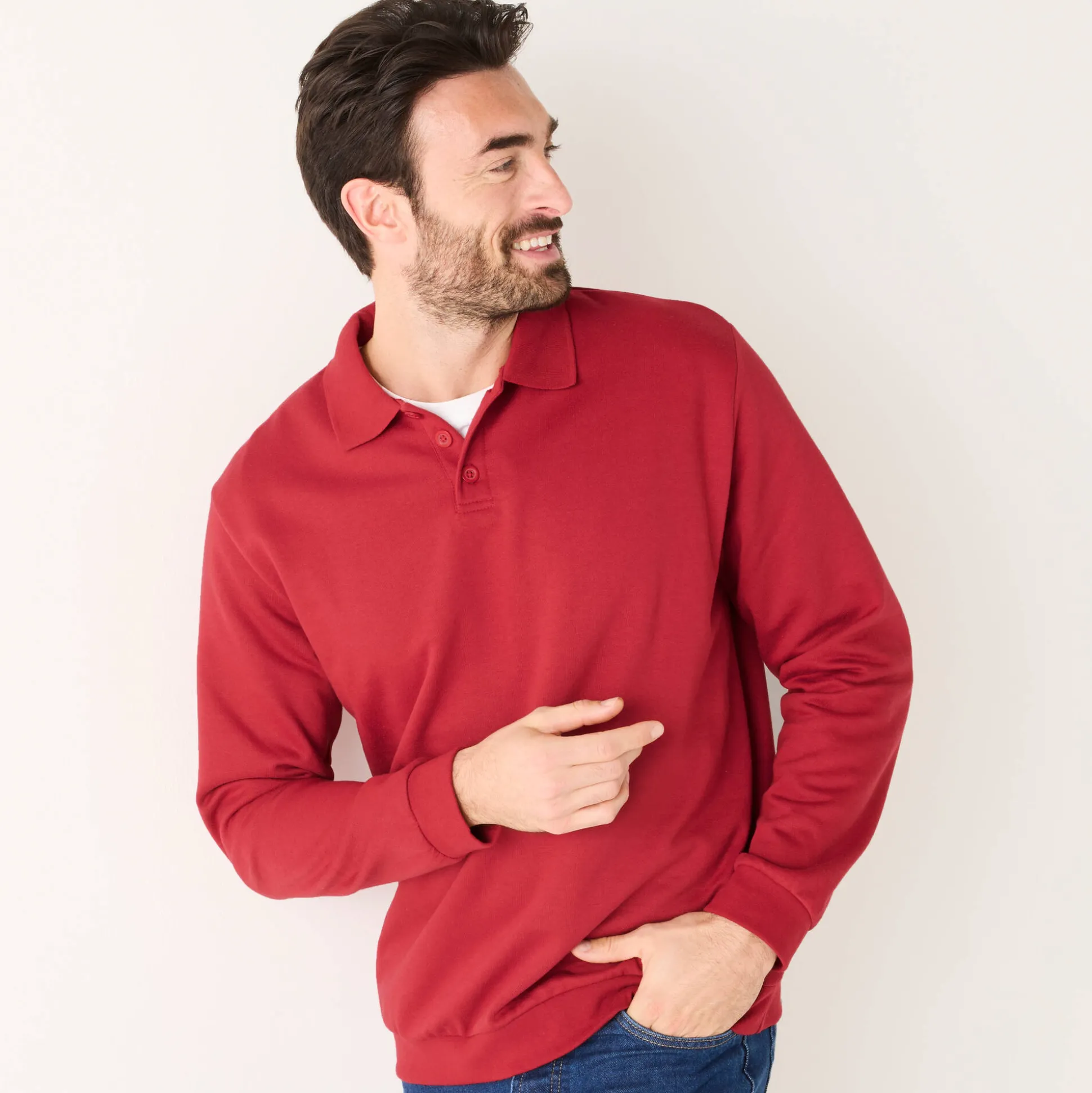 Sweater in molton met polokraag
