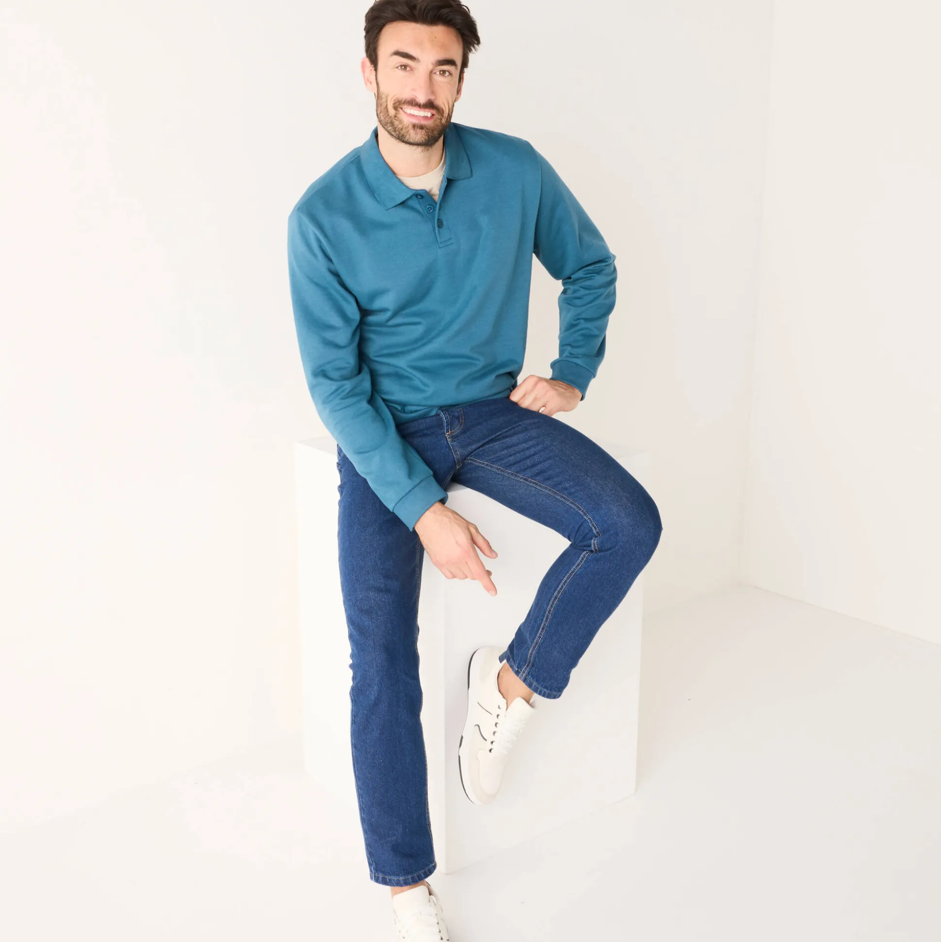 Sweater in molton met polokraag