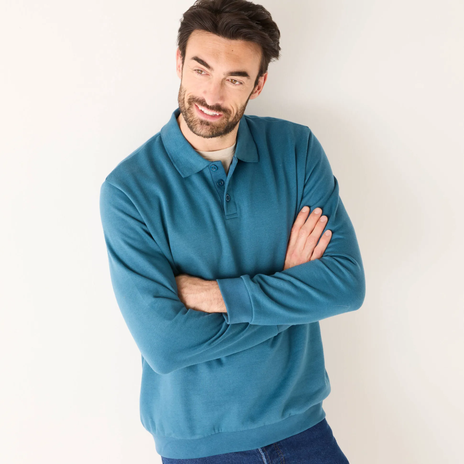 Sweater in molton met polokraag