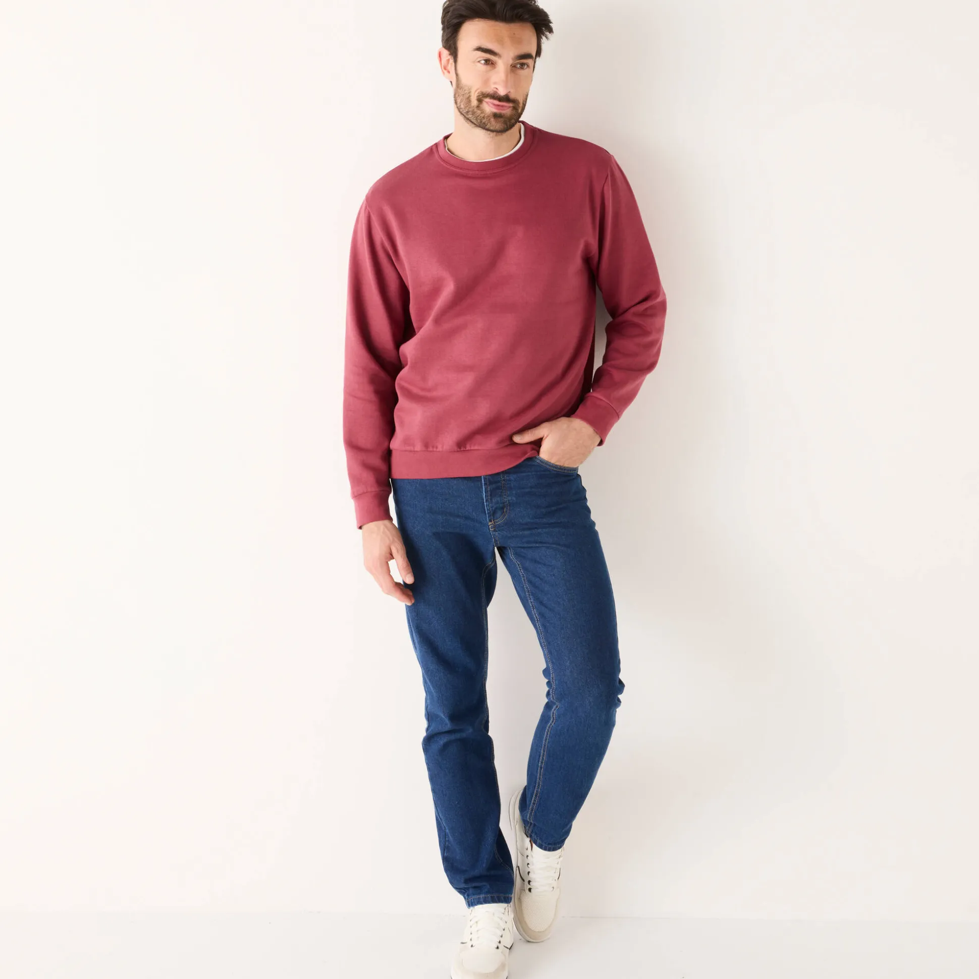 Sweater in molton met ronde hals