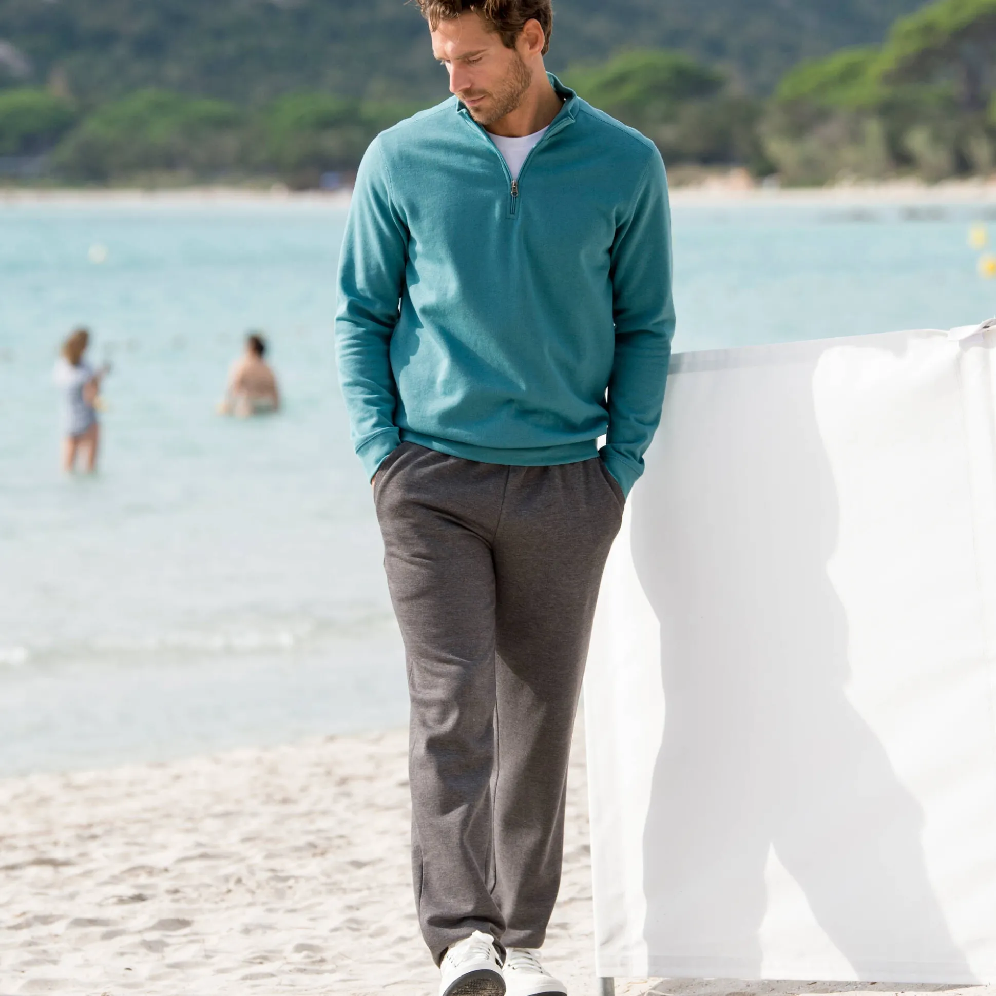 Sweater in molton met truckerskraag