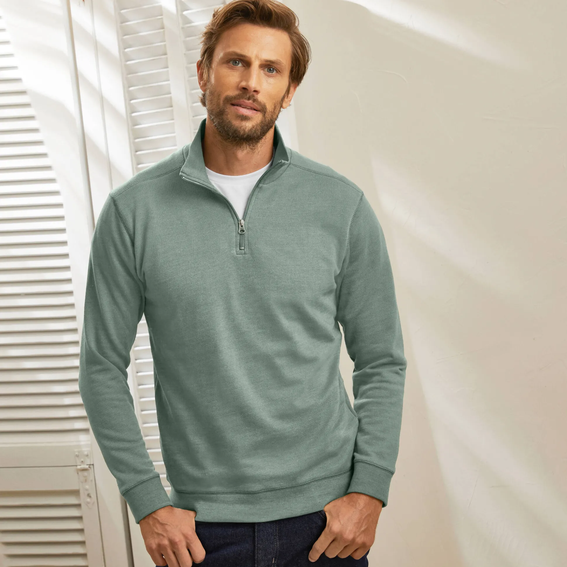 Sweater in molton met truckerskraag