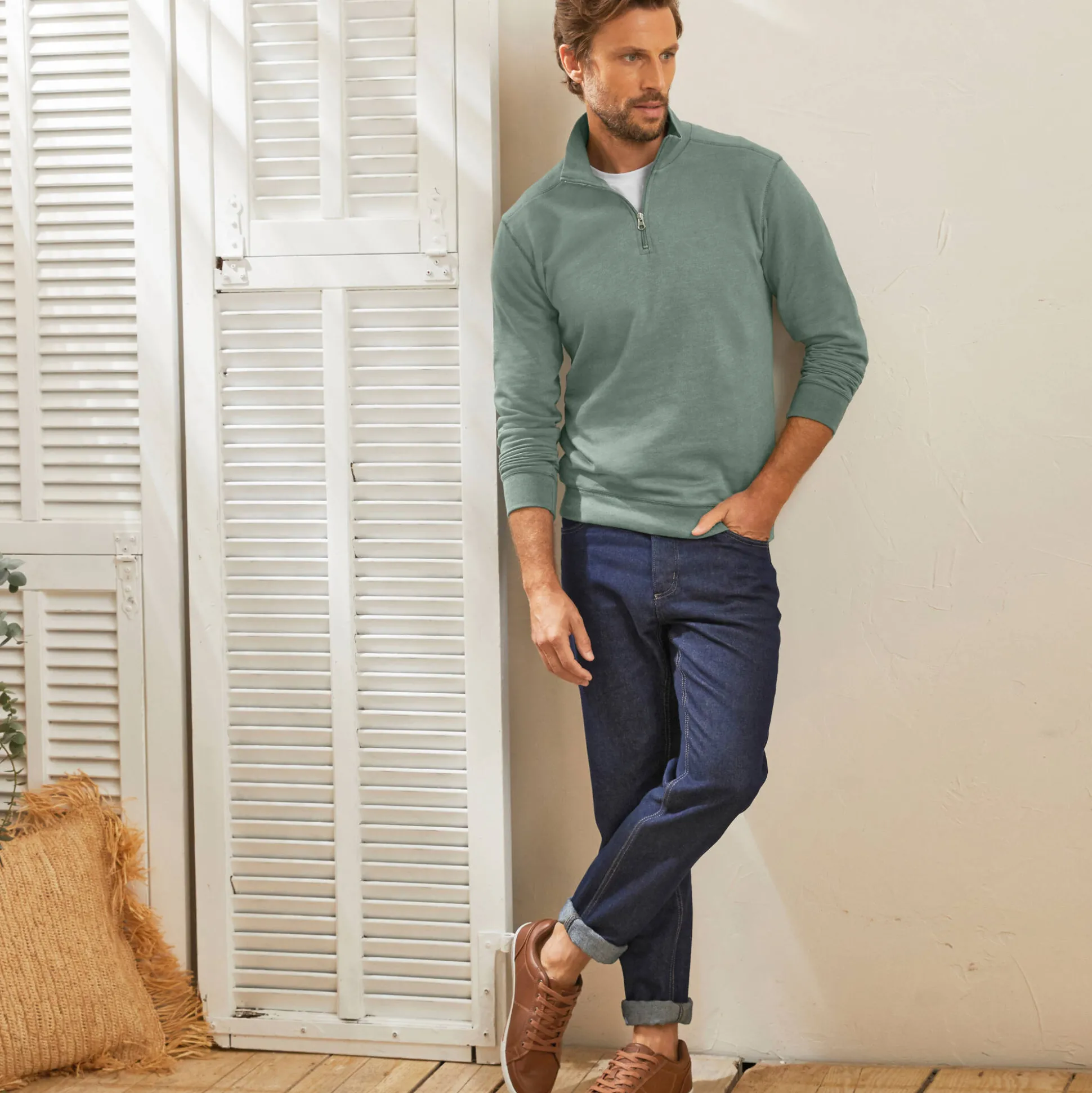 Sweater in molton met truckerskraag
