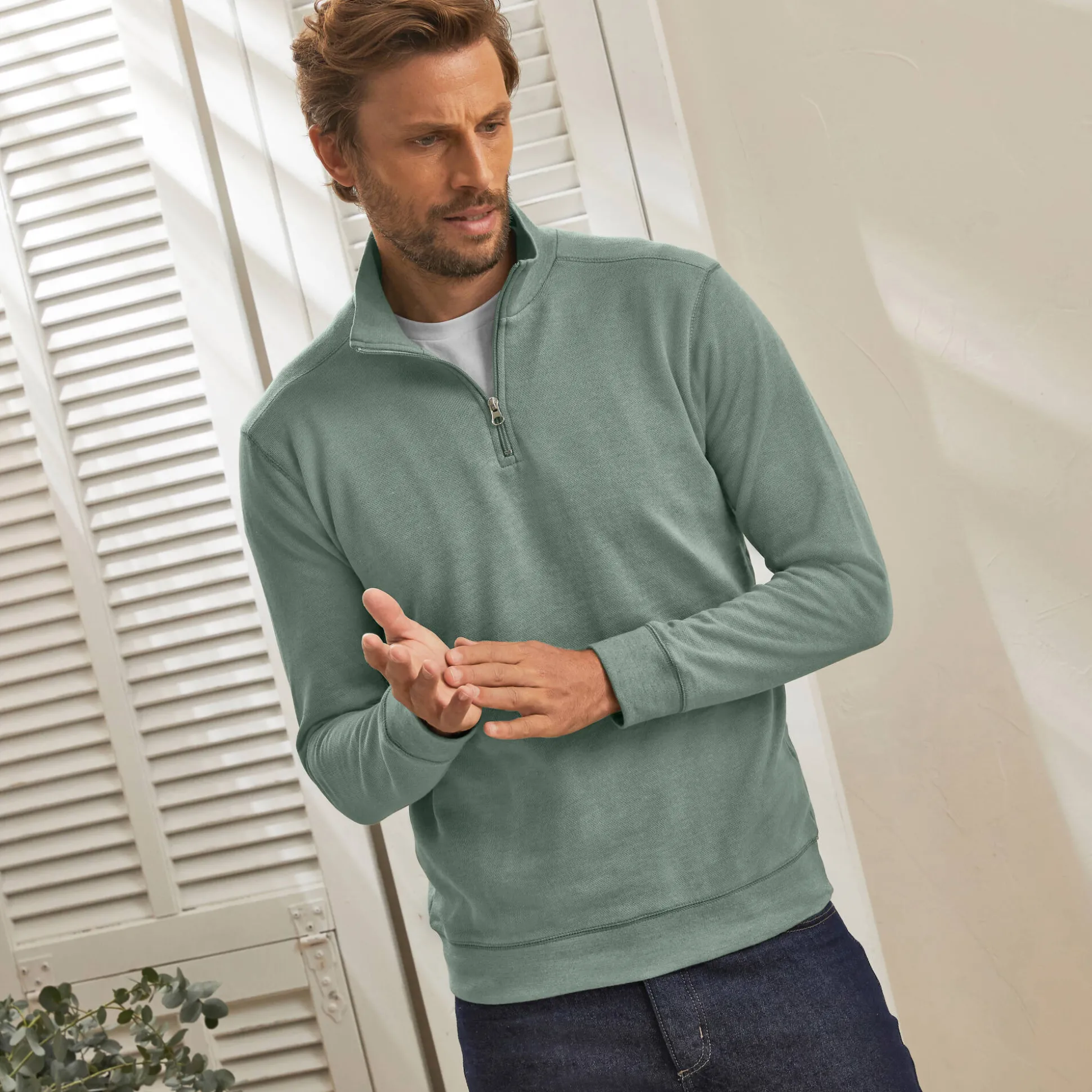 Sweater in molton met truckerskraag