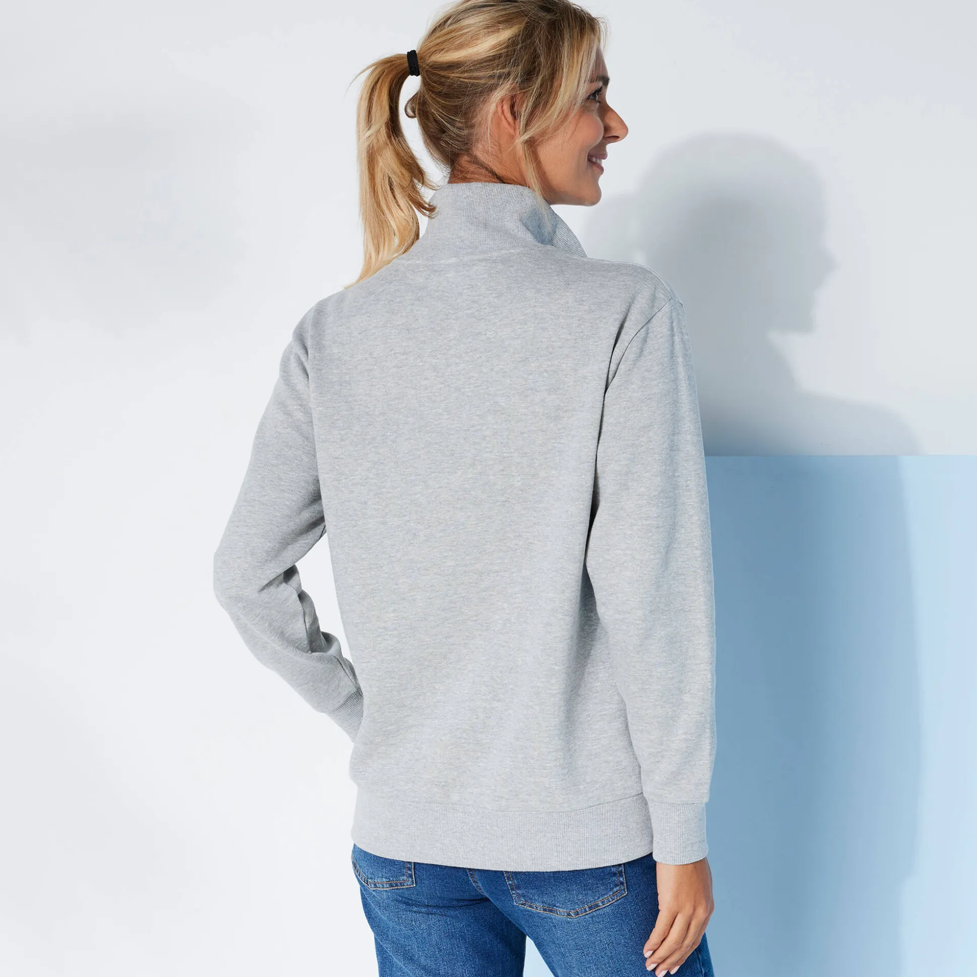 Sweater met opstaande ritskraag in geruwd molton