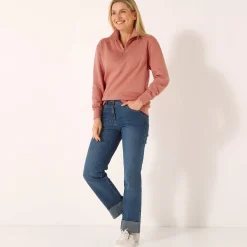 Sweater met opstaande ritskraag in geruwd molton
