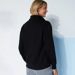 Sweater met opstaande ritskraag in geruwd molton
