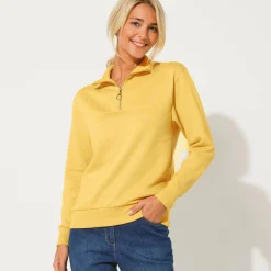Sweater met opstaande ritskraag in geruwd molton