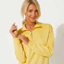 Sweater met opstaande ritskraag in geruwd molton
