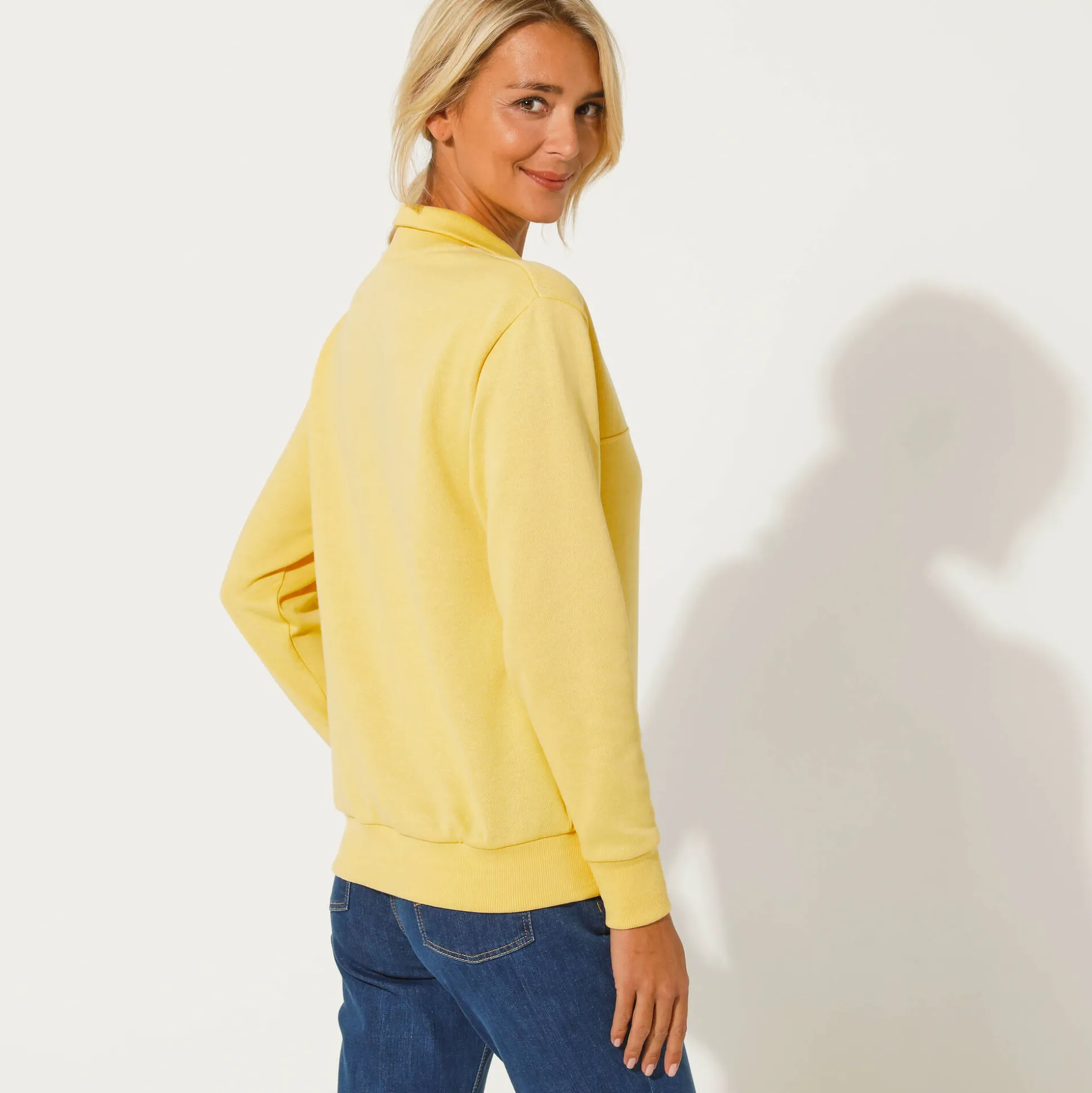 Sweater met opstaande ritskraag in geruwd molton