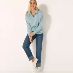 Sweater met opstaande ritskraag in geruwd molton