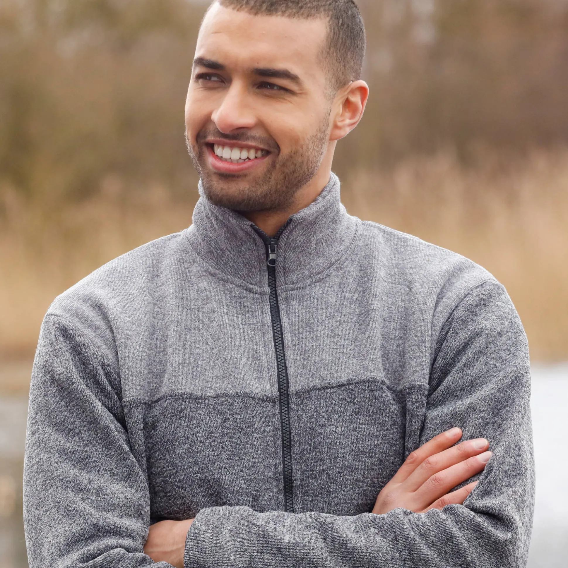 Sweater met opstaande ritskraag, tricot gevoerd met molton