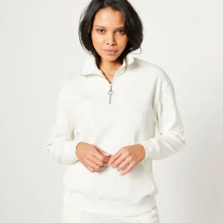 Sweater met opstaande ritskraag in geruwd molton