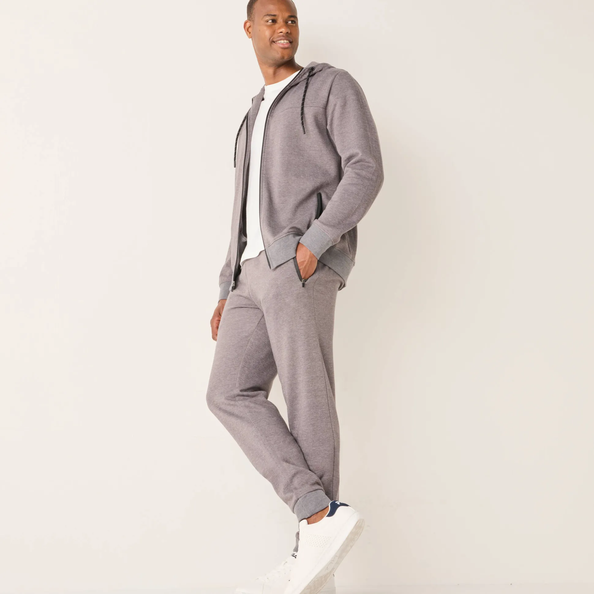 Sweater met rits en kap, in geruwd molton, met contrasterende details