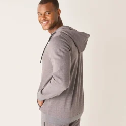 Sweater met rits en kap, in geruwd molton, met contrasterende details