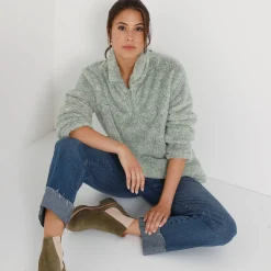 Sweater met rits, pluchetricot