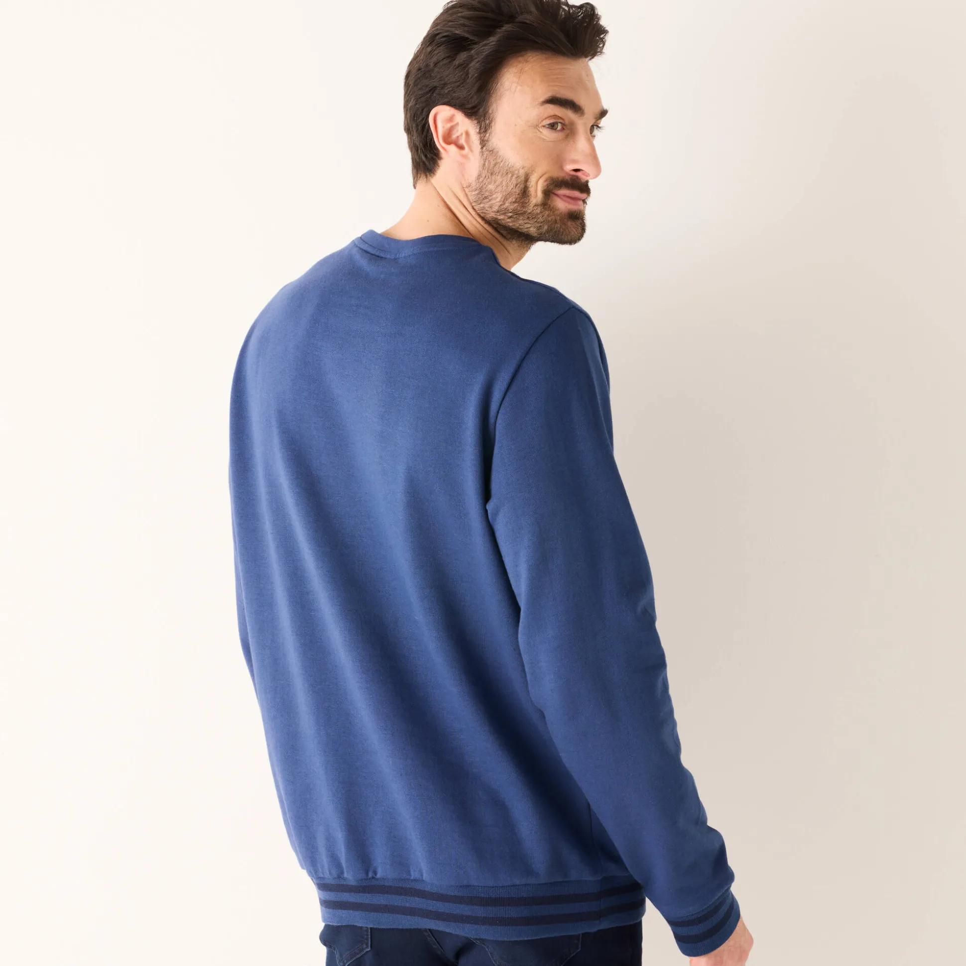 Sweater met ronde hals, in geruwd molton, met contrasterende streepdetails