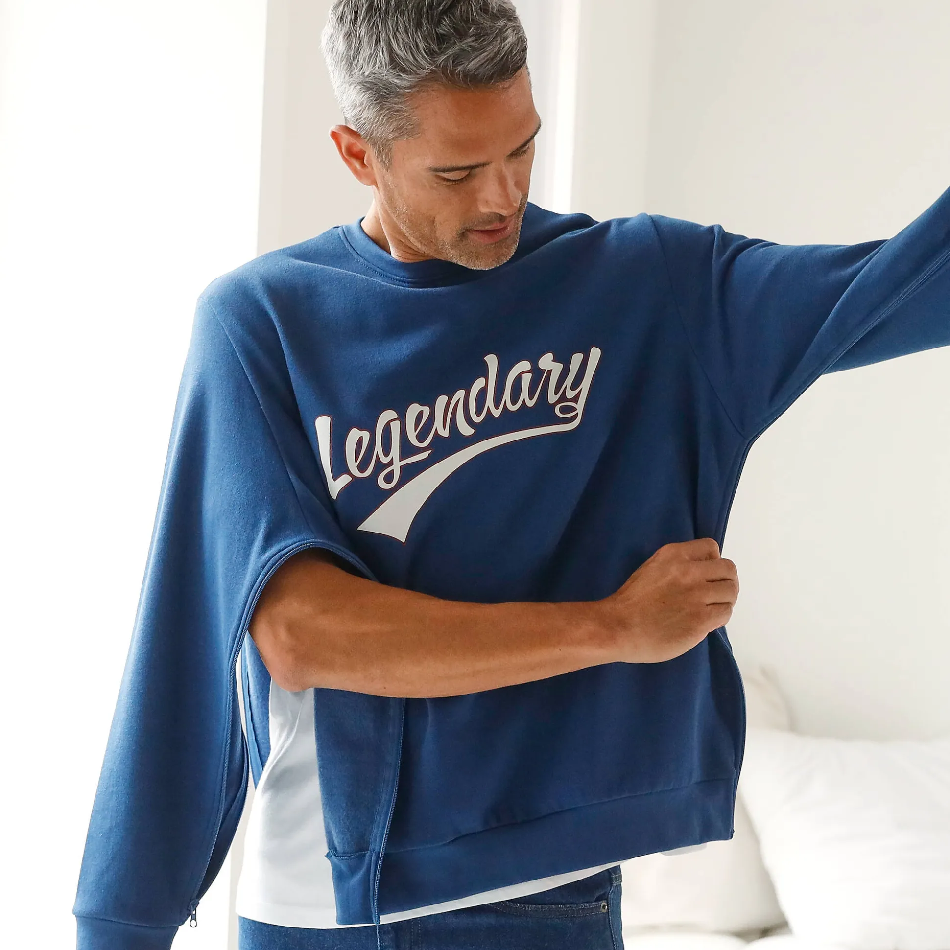Sweater met ronde hals, rits opzij