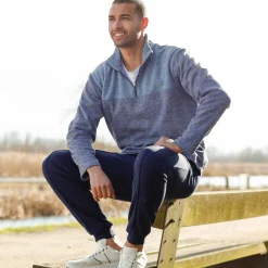 Sweater met truckerskraag en rits, in tricot met moltonvoering