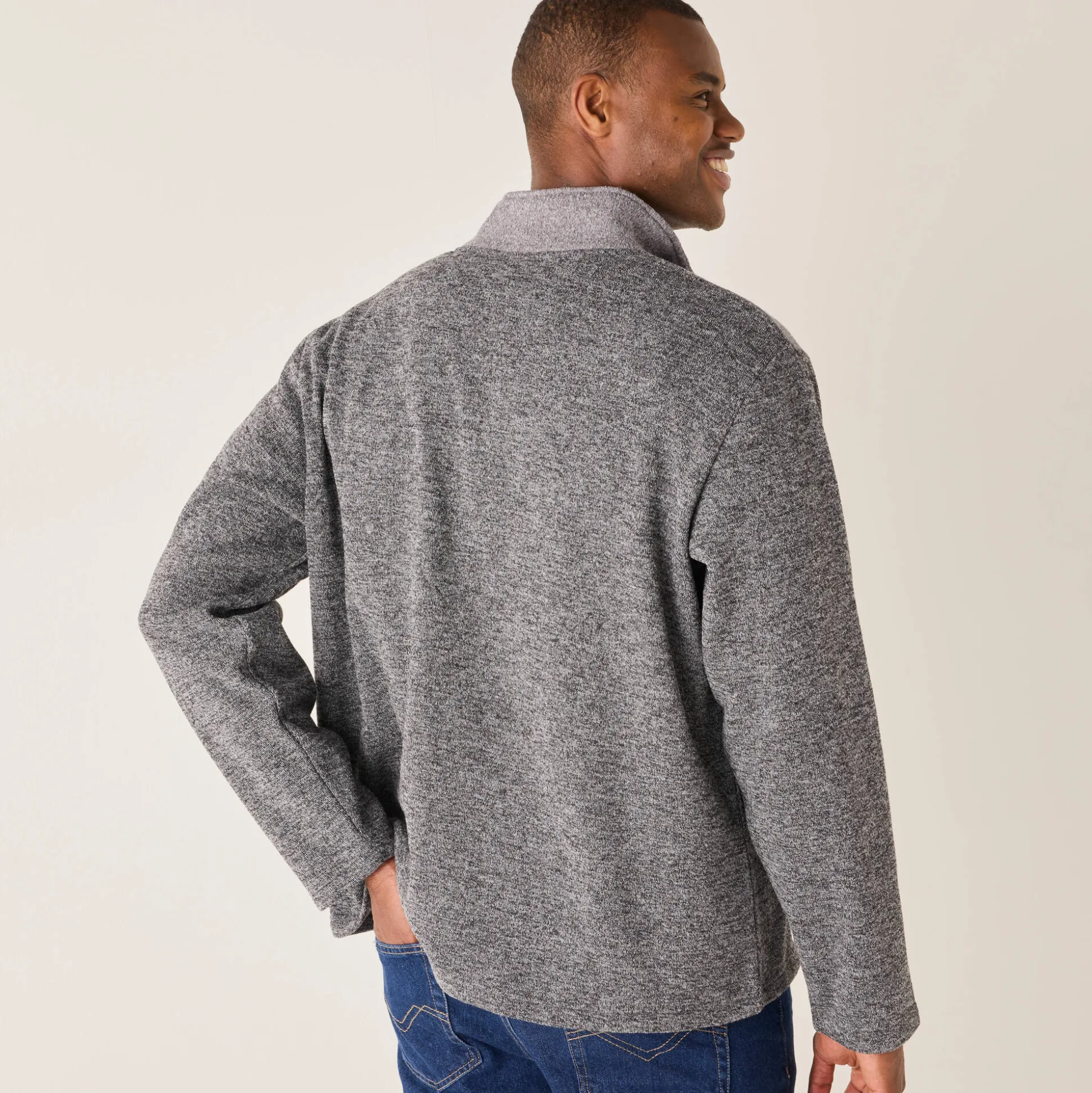 Sweater met truckerskraag en rits, in tricot met moltonvoering