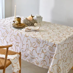 Tafellaken bedrukt met goudkleurige slierten