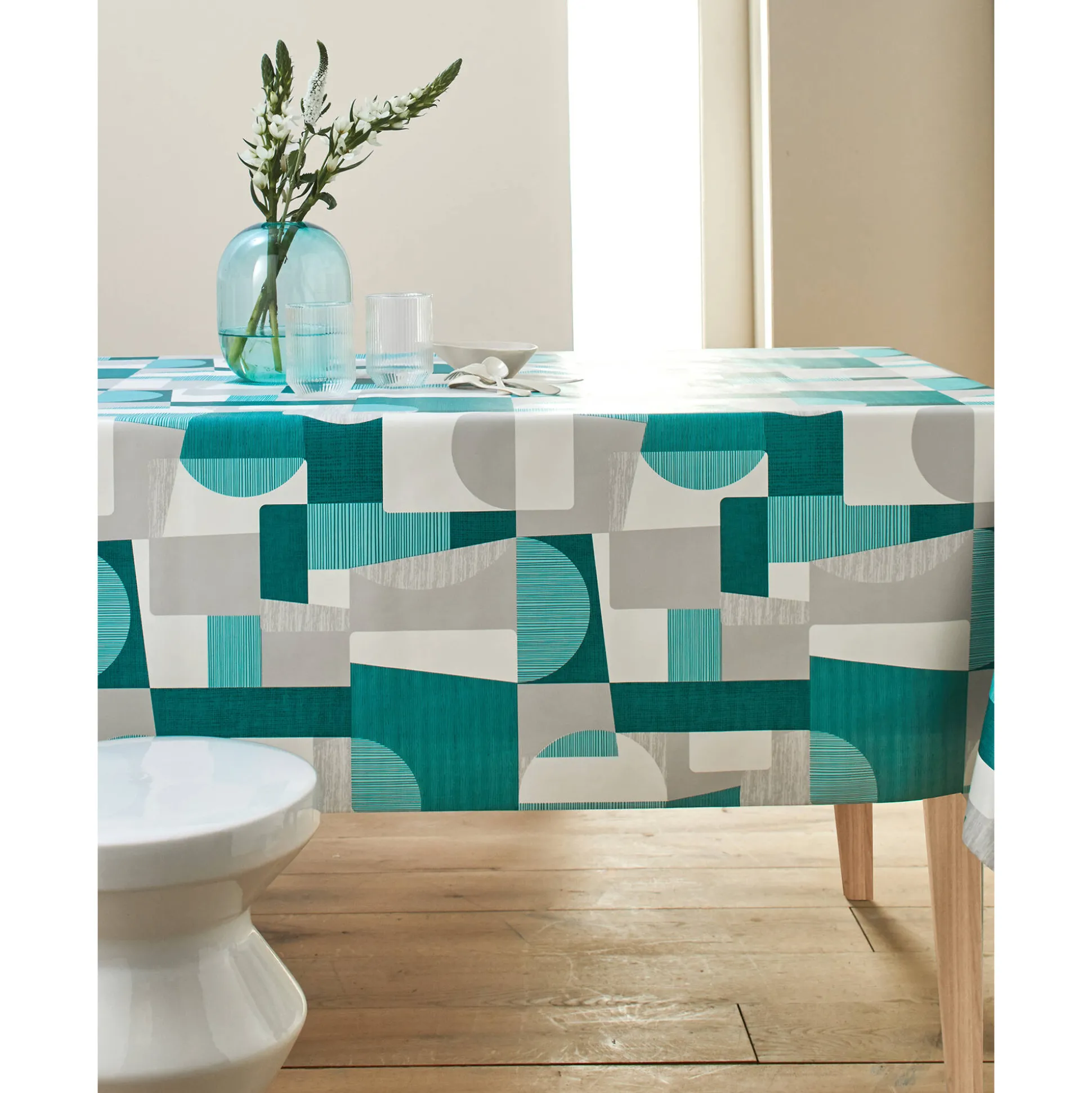 Tafellaken in toile cirée met duo patchwork print