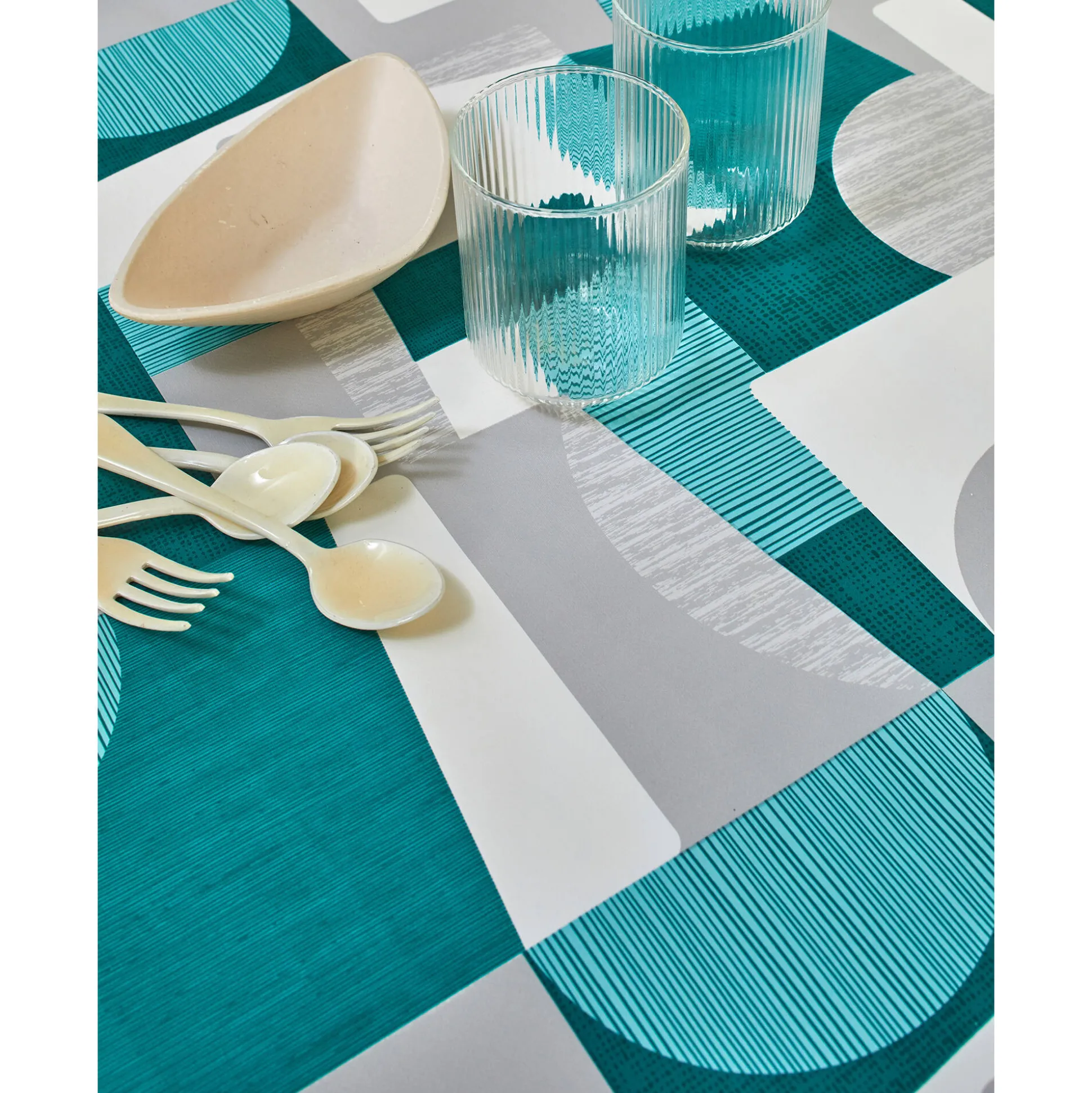 Tafellaken in toile cirée met duo patchwork print