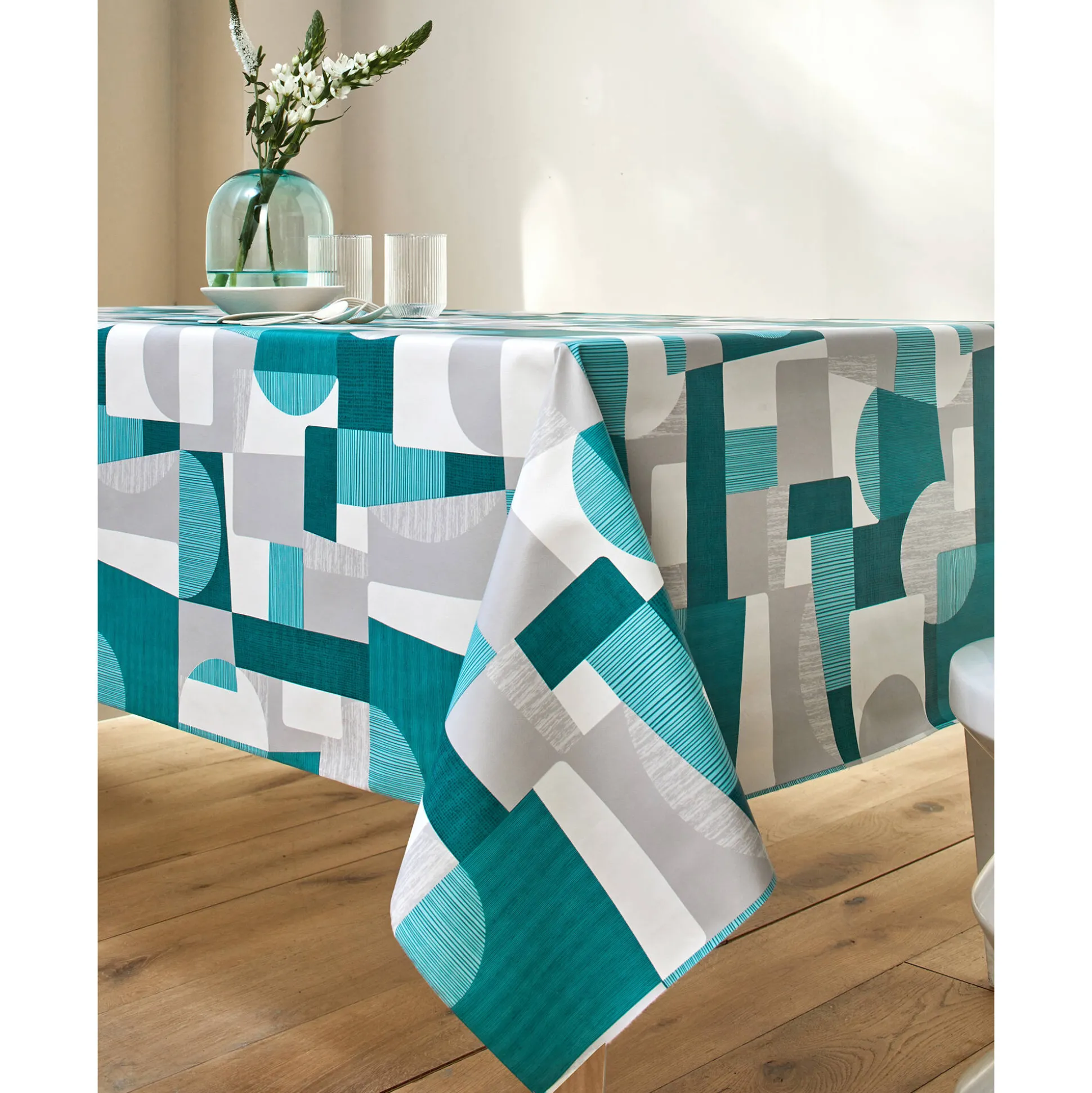 Tafellaken in toile cirée met duo patchwork print