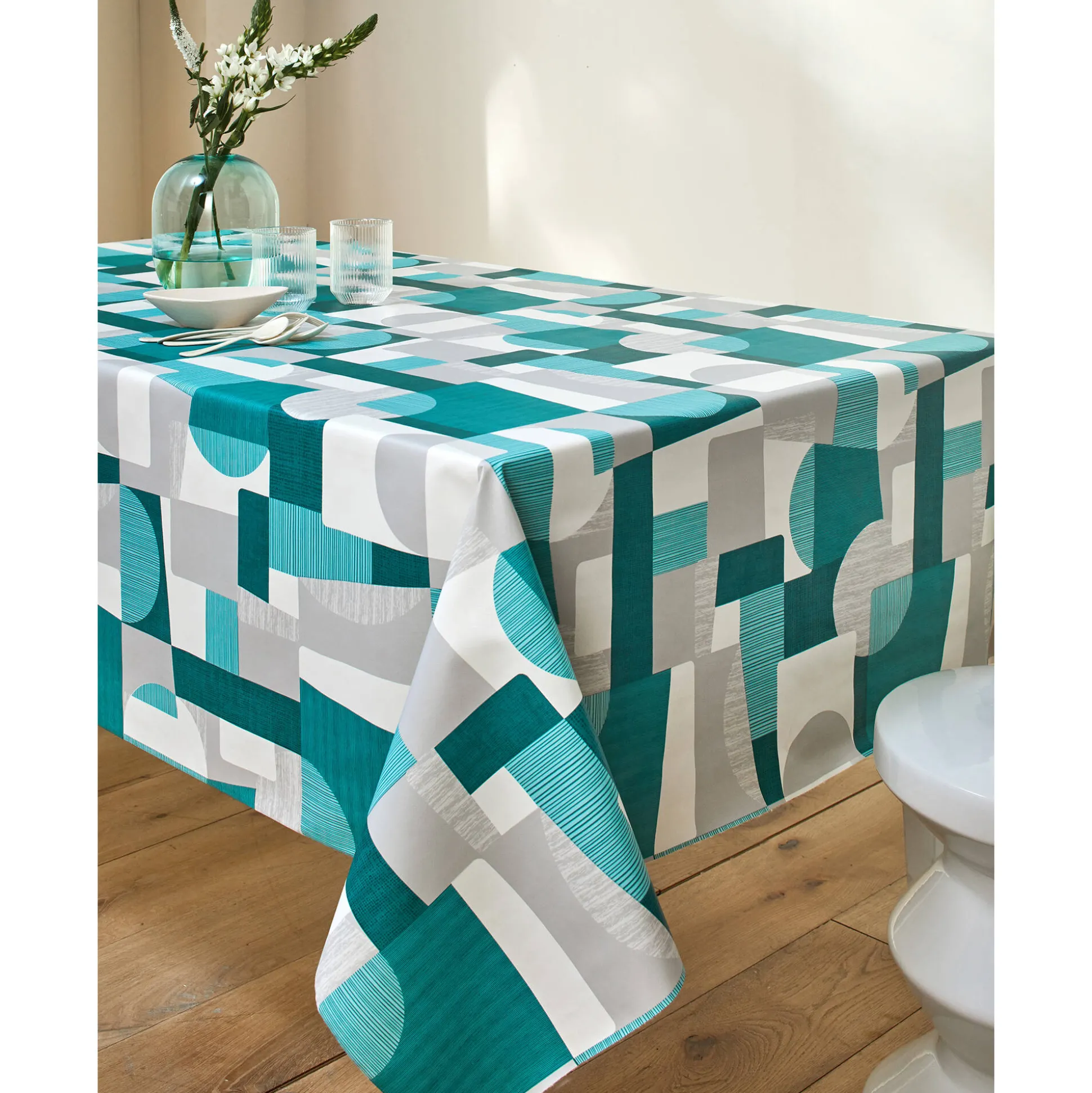 Tafellaken in toile cirée met duo patchwork print