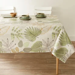 Tafellaken in toile cirée, met bladerenprint