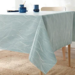 Tafellaken in toile cirée met golvenprint