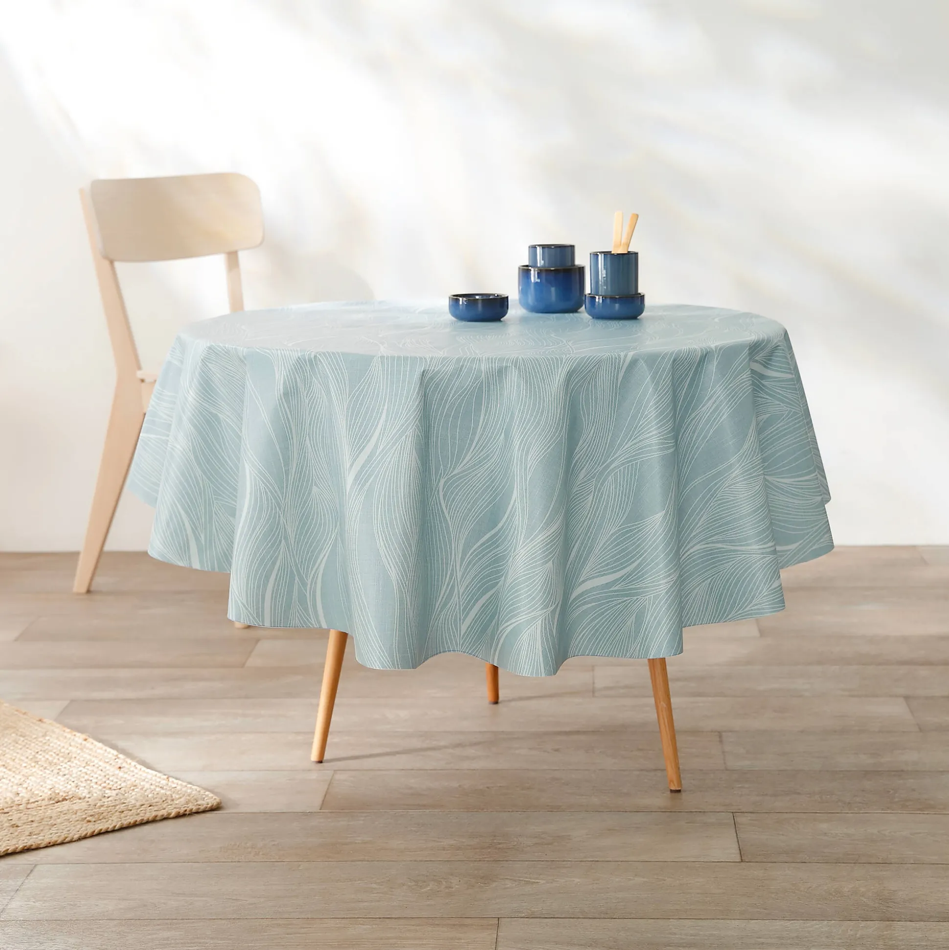 Tafellaken in toile cirée met golvenprint