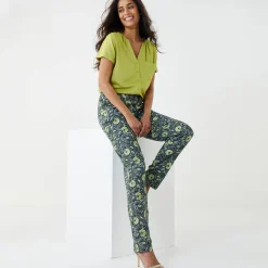 Tapered broek in katoen-linnen, etnische print