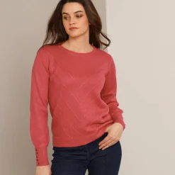 Trui in fantasietricot en knoopdetail aan de polsen, zachte touch