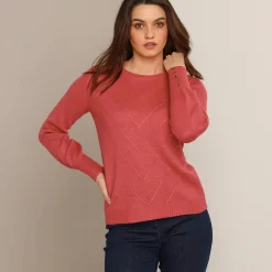 Trui in fantasietricot en knoopdetail aan de polsen, zachte touch