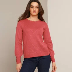 Trui in fantasietricot en knoopdetail aan de polsen, zachte touch