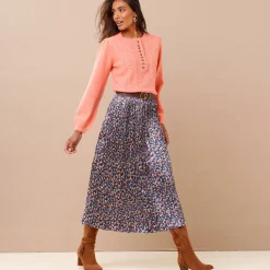 Trui in fantasietricot met Tunesische hals