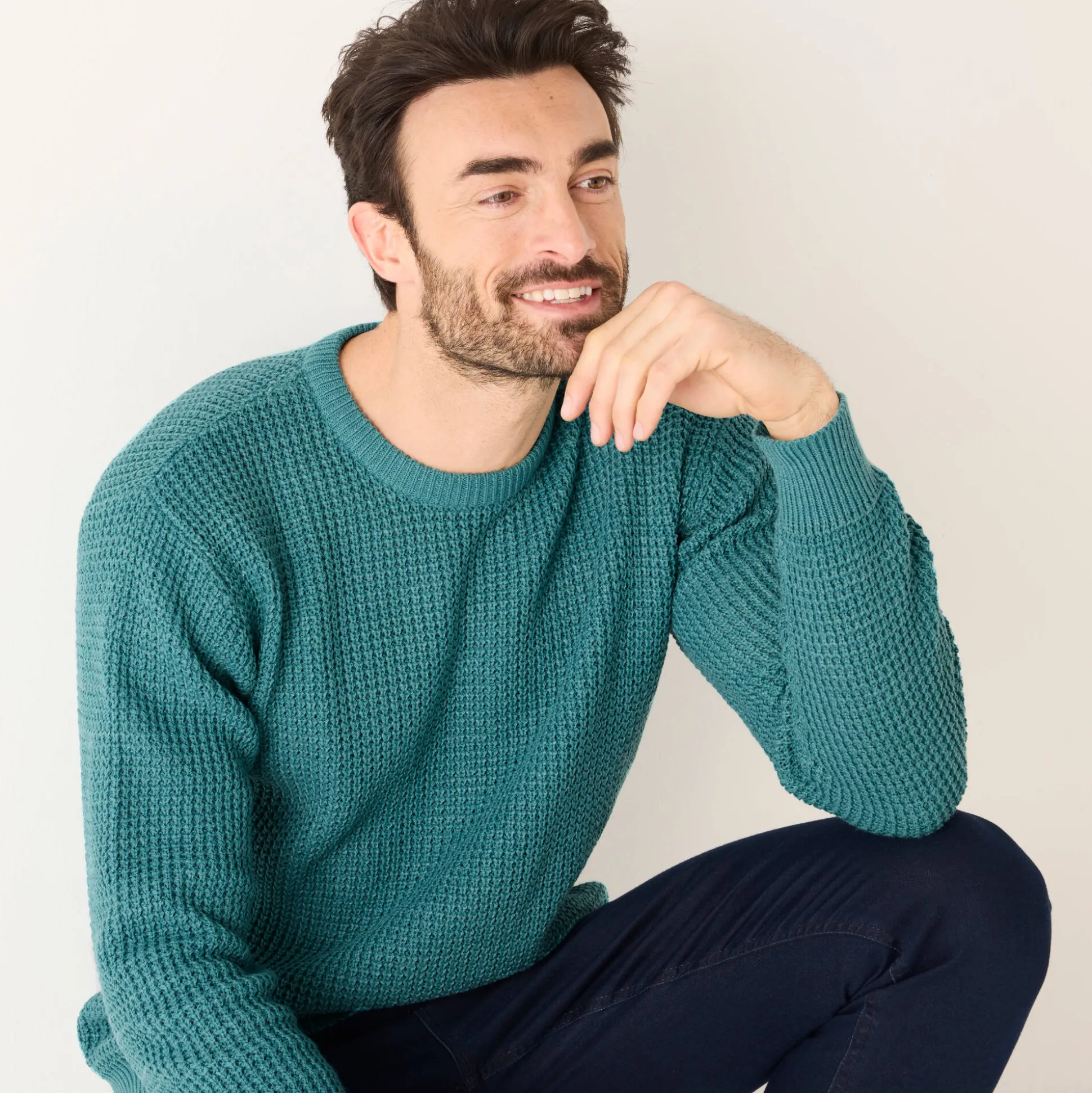 Trui in gewafeld tricot, ronde hals
