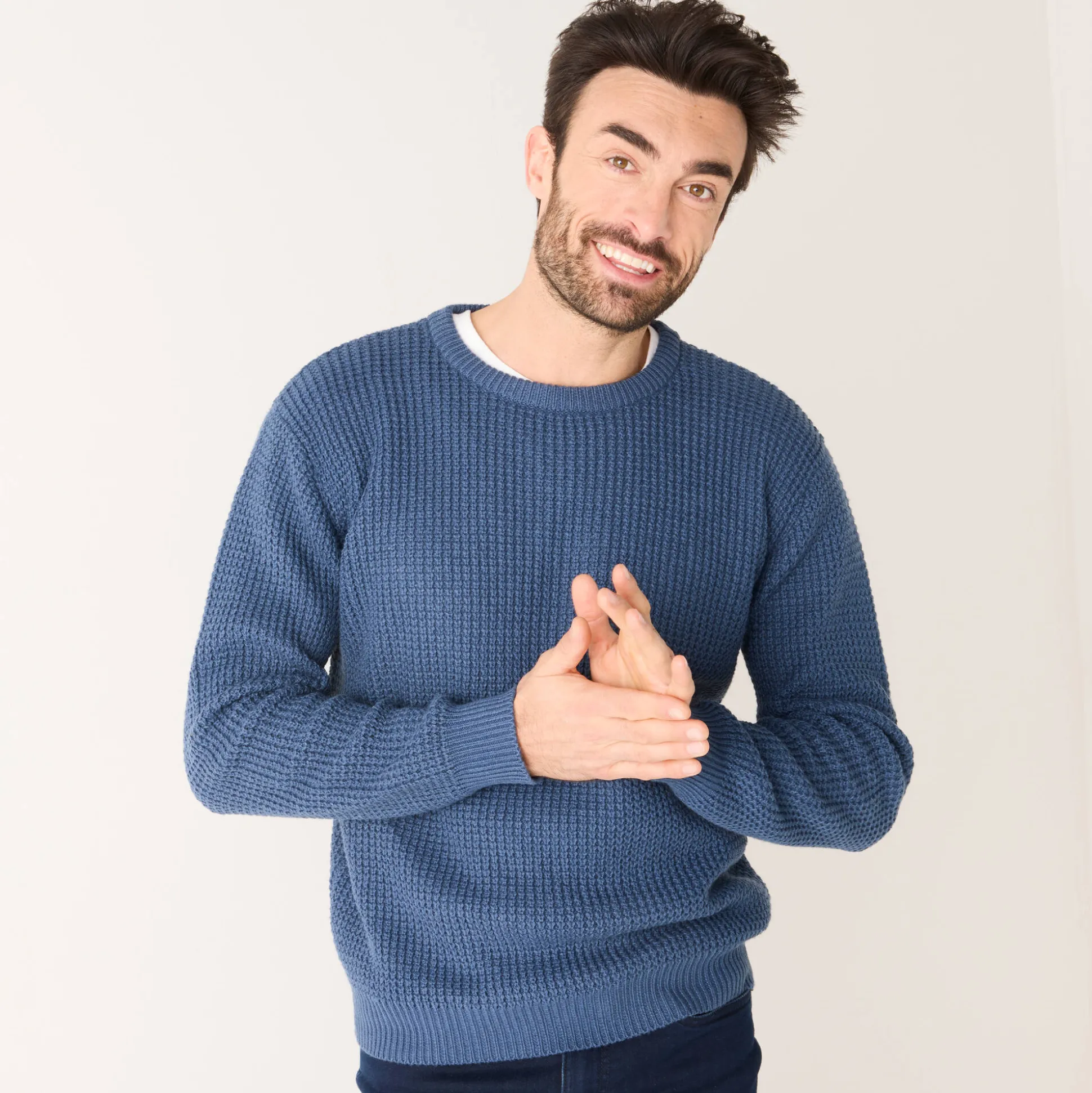Trui in gewafeld tricot, ronde hals