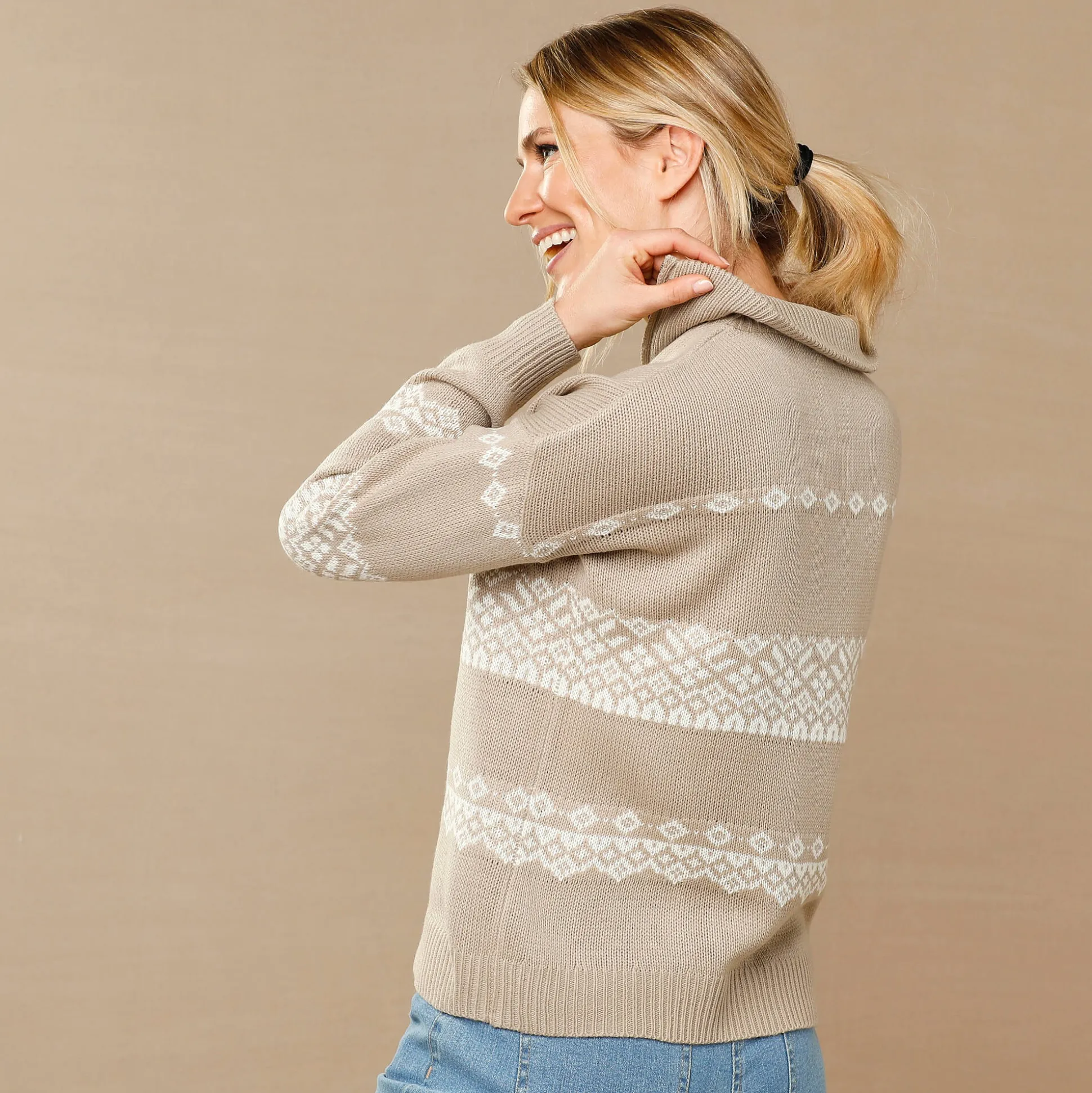 Trui in jacquard, truckerskraag met rits