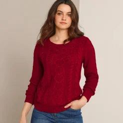 Trui in kabeltricot, ronde hals