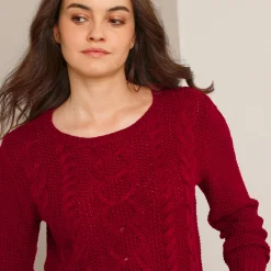 Trui in kabeltricot, ronde hals