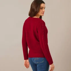 Trui in kabeltricot, ronde hals